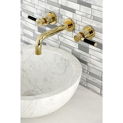 Kingston Brass KS8122DKL Kaiser 2-Handle Wall Mount Bathroom Faucet, Polished Brass