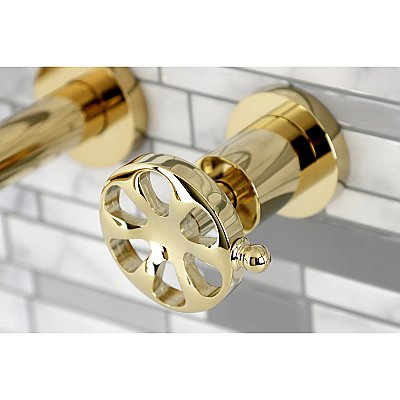 Kingston Brass KS8122RX Belknap Two-Handle Wall Mount Bathroom Faucet, Polished Brass