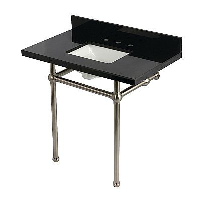 Kingston Brass KVPK36KBSQ8 Templeton 36" Black Granite Console Sink with Brass Legs (8-Inch - 3-Hole) - Black Granite/Brushed Nickel