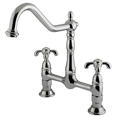 Kingston Brass KS1171TX French Country Bridge Kitchen Faucet, Polished Chrome