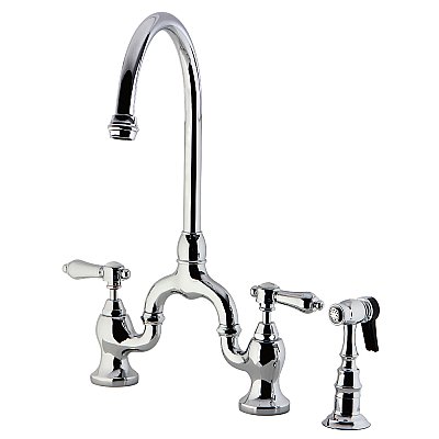 Kingston Brass KS7791BALBS Heirloom Bridge Kitchen Faucet with Brass Sprayer, Polished Chrome