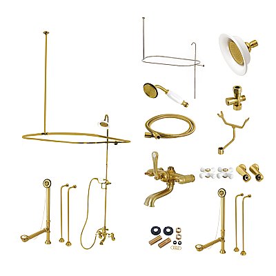 Kingston Brass CCK1147PX Vintage Clawfoot Tub Faucet Package with Shower Enclosure, Brushed Brass
