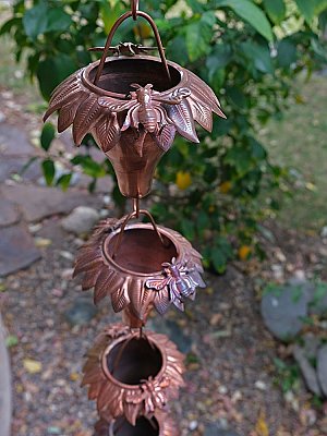 Unfinished Copper Sunflower and Honeybee Cups Rain Chain
