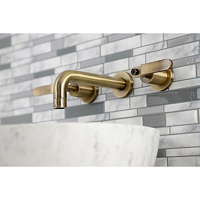 Kingston Brass KS8123KL Whitaker Two-Handle Wall Mount Bathroom Faucet, Antique Brass