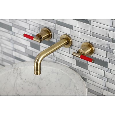 Kingston Brass KS8123CKL Kaiser Two-Handle Wall Mount Bathroom Faucet, Antique Brass