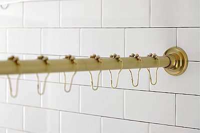 Kingston Brass KSR607 Edenscape 60"-72" Stainless Steel Adjustable Tension Shower Curtain Rod with Rings - Brushed Brass