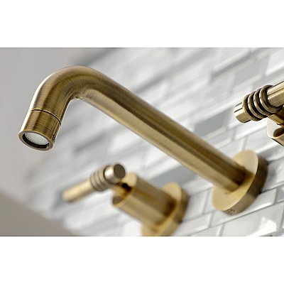 Kingston Brass KS8123ML Milano 2-Handle 8 in. Wall Mount Bathroom Faucet, Antique Brass