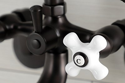 Kingston Brass KS266PXORB Kingston Wall Mount Clawfoot Tub Faucet with Hand Shower, Oil Rubbed Bronze