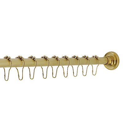 Kingston Brass KSR607 Edenscape 60"-72" Stainless Steel Adjustable Tension Shower Curtain Rod with Rings - Brushed Brass