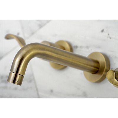 Kingston Brass KS8123DFL NuWave 2-Handle Wall Mount Bathroom Faucet, Antique Brass