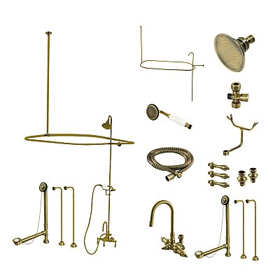 Kingston Brass CCK2143AL Vintage High-Arc Gooseneck Clawfoot Tub Faucet Package, Antique Brass