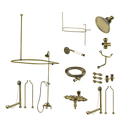 Kingston Brass CCK3183AL Vintage Down Spout Clawfoot Tub Faucet Package, Antique Brass