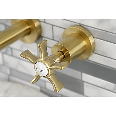 Kingston Brass KS8127NX Hamilton Two-Handle Wall Mount Bathroom Faucet, Brushed Brass