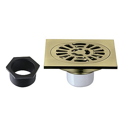 Kingston Brass BSF4267AB Watercourse 4" Square Brass Shower Drain, Antique Brass