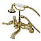 Aqua Vintage 7-Inch Adjustable Wall Mount Tub Faucet with Hand Shower - Adjustable Center - Metal Lever Handles - Brushed Brass