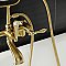 Aqua Vintage 7-Inch Adjustable Wall Mount Tub Faucet with Hand Shower - Adjustable Center - Metal Lever Handles - Brushed Brass