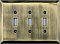 Jumbo Oversized Antique Brass Stamped Triple Toggle Switchplate / Cover Plate