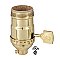 Brass Shell Lamp Socket with Flat Key & 3-Way Interior - UNO Thread - Polished & Lacquered Brass