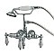 Wall Mount Clawfoot Tub Faucet with Hand Shower - 3-3/8" on Center - Porcelain Lever Handles - Polished Chrome