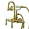 Gooseneck Wall Mount Clawfoot Tub Faucet with Hand Shower - 3-3/8" on Center - Metal Lever Handles - Polished Brass