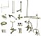 Vintage Clawfoot Tub Faucet Package with Porcelain Levers and Shower Enclosure - Brushed Nickel