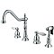 Heritage Widespread Deck Mount Kitchen Faucet with Brass Sprayer - Porcelain Lever Handles - Polished Chrome
