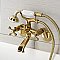 Wall Mount Clawfoot Tub Faucet with Hand Shower - Adjustable Center - Metal Cross Handles - Brushed Brass