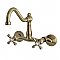 Vintage Style Wall Mount Kitchen Faucet - Metal Cross Handles - Antique Brass