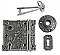 Victorian Cast Iron Rim Lock Kit - Fancy - Includes Keys - Rose - Keyhole