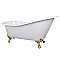 61-Inch Cast Iron Single Slipper Clawfoot Tub (No Faucet Drillings), White/Polished Brass