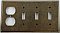 Aged Antique Brass Triple Toggle/Single Duplex Switchplate
