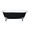 66-Inch Cast Iron Double Ended Clawfoot Tub with 7-Inch Faucet Drillings, Black/White/Brushed Nickel