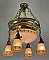 Antique Bowl and Shower Ceiling Light Fixture with Reverse Painted Floral Shades - Circa 1920