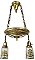 Antique 2-Light Wrought Bronze Pan Ceiling Light Fixture with Hand Painted Shades - Circa 1920