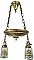 Antique 2-Light Wrought Bronze Pan Ceiling Light Fixture with Hand Painted Shades - Circa 1920