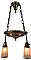 Antique 2-Light Wrought Bronze Pan Ceiling Light Fixture with Hand Painted Shades - Circa 1920