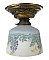 Antique Brass Flush Mount Ceiling Light Fixture with Hand Painted Wisteria Shade - Circa 1920