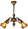 Antique Arts & Crafts Ceiling Light Fixture with Steuben Gold Aurene Shades - Circa 1910