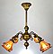 Antique Arts & Crafts Ceiling Light Fixture with Steuben Gold Aurene Shades - Circa 1910