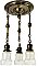 Antique 3-Light Antique Brass Pan Ceiling Light Fixture with Iridescent Shades - Circa 1915