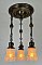 Antique 3-Light Antique Brass Pan Ceiling Light Fixture with Iridescent Shades - Circa 1915