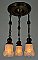 Antique 3-Light Antique Brass Pan Ceiling Light Fixture with Iridescent Shades - Circa 1915