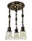 Antique 3-Light Antique Brass Pan Ceiling Light Fixture with Iridescent Shades - Circa 1915
