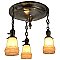 Antique 3-Light Flush Mount Brass Pan Ceiling Light Fixture - Circa 1910