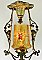 Antique Polychrome Hall Ceiling Light Fixture with Amber Glass - Circa 1935
