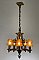 Antique Polychrome 5-Light Ceiling Light Fixture with Crackle Glass Shades - Circa 1925