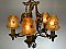 Antique Polychrome 5-Light Ceiling Light Fixture with Crackle Glass Shades - Circa 1925