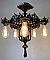 Antique Polychrome Cast Iron Gothic Revival Ceiling Light Fixture - Circa 1930