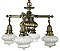 Antique Brass Sheffield Style 4 Light Ceiling Light Fixture with Shades - Circa 1910