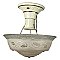 Cream Antique Semi-Flush Mount Bowl Ceiling Light Fixture with Three Chains - Circa 1930